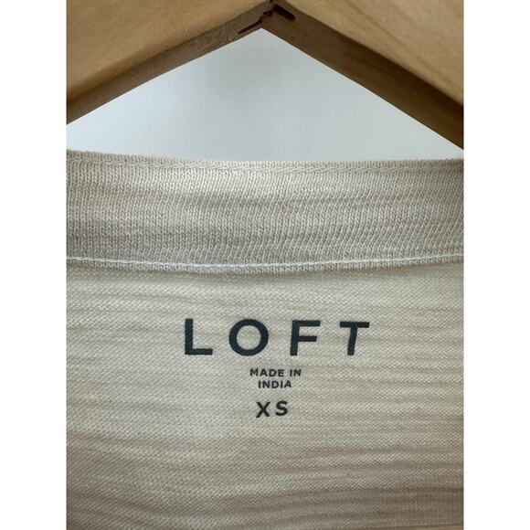 LOFT Top Women XS Cream Yellow Striped Boat Neck Long Sleeve 100% Cotton Tee - Picture 5 of 8